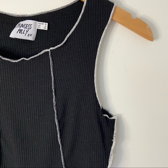 Princess Polly Black Crop Top with White Seams - Picture 3 of 7